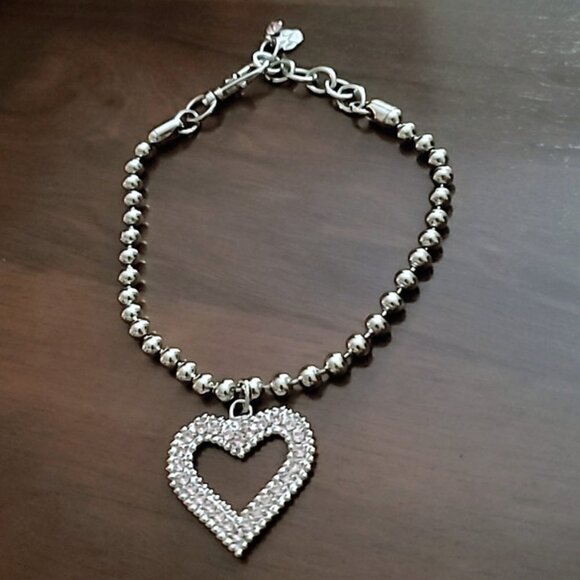 💃  Silver Balls Dog or Cat Neck chain With Heart Rhinestones Pendant 🌴 - Picture 1 of 7